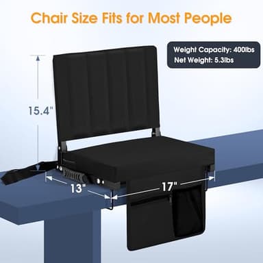 Halituny Stadium Seat for Bleachers with Back Support 2 Pack, Portable Bleacher Seat with Comfy Padded Cushion, Metal Hook, Folding Stadium Chair with Shoulder Strap, Carry Handle, Cup Holder, Black - Image 2