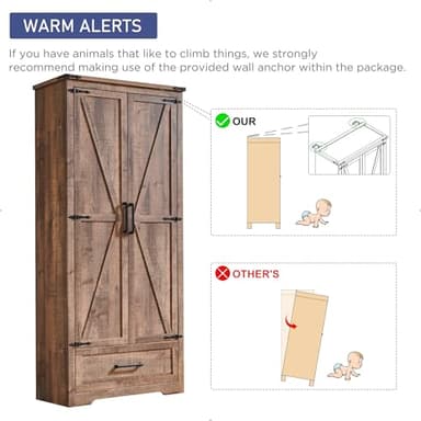 Farmhouse Kitchen Pantry Cabinet - 72" Tall Wood Kitchen Storage Cabinets with Adjustable Shelves & 2 Barn Doors & Drawer, Versatile Storage for Dining Room, Bathroom, Utility Room, Light Brown - Image 7