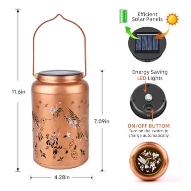 Hummingbird Solar Lanterns Outdoor Waterproof Hanging Solar Lights Metal Decorative LED Lanterns Outside Birthday Gifts for Women Men Mom Decor for Garden,Yard,Patio,Lawn - Image 6