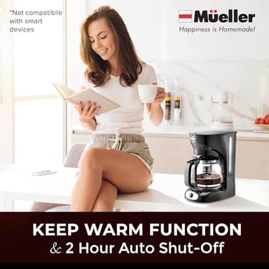 Mueller 12-Cup Drip Coffee Maker - Borosilicate Carafe, Auto-Off, Reusable Filter, Anti-Drip, Keep-Warm Function, Clear Water Level Window Coffee Machine, Kitchen Essentials & Accessories - Image 6