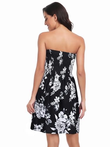 rosemia Summer Dress for Women Off Shoulder Casual Outfits Sleeveless Boho Beach Cover Ups(White Grey Flower Pattern,M) - Image 5