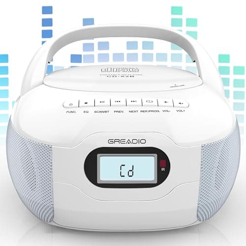 Greadio Boombox CD Player, Portable FM Radio CD Player with Bluetooth 5.1, LCD Display, AC Cord/Dry Battery Operation, TF/USB/AUX Port, Headphone Jack, CD-R/CD-RW Compatible for Home,Senior,Kids - Image 1