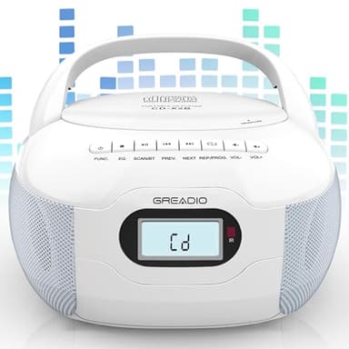 Greadio Boombox CD Player, Portable FM Radio CD Player with Bluetooth 5.1, LCD Display, AC Cord/Dry Battery Operation, TF/USB/AUX Port, Headphone Jack, CD-R/CD-RW Compatible for Home,Senior,Kids - Image 1