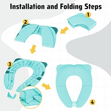 Maliton Travel Potty Seat for Toddler & Kid Travel, Portable Foldable Potty Seat with Storage Bag, Non-Slip Potty Training Toilet Seat Cover wth Splash Guard (Aqua Green) - Image 4