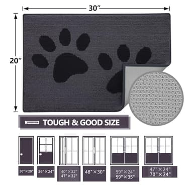 Buganda Dog Door Mat for Muddy Paws, Absorbent Dirt Trapper Washable Indoor Doormats, Non Slip Low-Profile Mud Mat for Dogs, Front Entrance Doormat for Inside Floor (30x20 Inches, Black) - Image 2