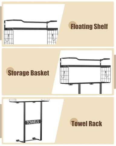 Wall Mounted Towel Rack for Bathroom - Bath Storage Holder Set Above Toilet, Rolled Towel Shelf Organizer, Wood Vertical Rack for Small Bathroom Decor, Black - Image 5