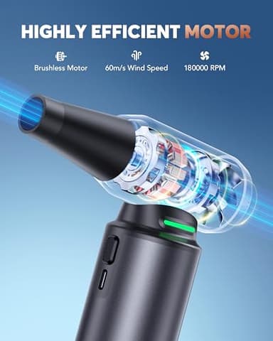 Compressed Air Duster, 180000RPM 7500Mah Electric Air Duster with Brushless Motor, 12-Gear Mini Blower, Replace Canned Air, Jet Dry Blower for Computer, Keyboard, Car, Home, Outdoor Cleaning - Image 2