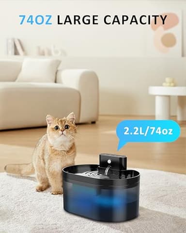 Wireless Cat Water Fountain: Pet Water Fountain Battery Operated, 74oz/2.2L Automatic Cat Water Dispenser，Rechargeable Drinking Fountain for Cats Indoor with Motion Sensor,Fountain+3Filters+3Sponges - Image 5
