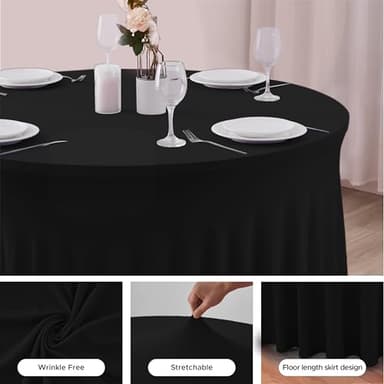 HolidayIdeas 60 Inch Black Spandex Round Table Skirts,Fitted Stretch Tablecloths for Round 5 ft Table, Wrinkle-Free Ruffle Design Tablecloths for Banquets,Trade Shows, Parties, Events, 6 Pcs - Image 4