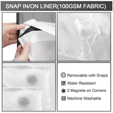 YellyHommy No Hook Shower Curtain with Snap in Liner Set Less Time Black Waffle Shower Curtain for Bathroom 75" L x 72" W - Image 4