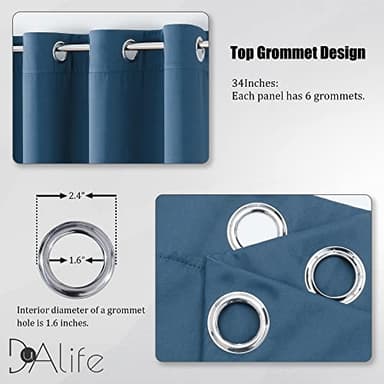 DUALIFE Denim Blue Curtains Blackout 84 Inch Length 2 Panels, Grommet Sunblock Room Darkening Long Skinny Curtains for Bedroom Door Doorway Width 34 Inch, Midnight Blue - Image 3