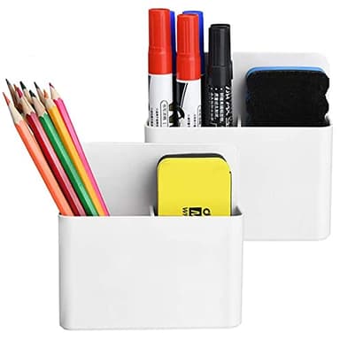 Magnetic Dry Erase Marker Holder,Pen and Eraser Holder for Whiteboard，Magnet Pencil Cup Utility Storage Organizer for Office, Refrigerator, Locker and Metal Cabinets (2 Pack) - Image 1