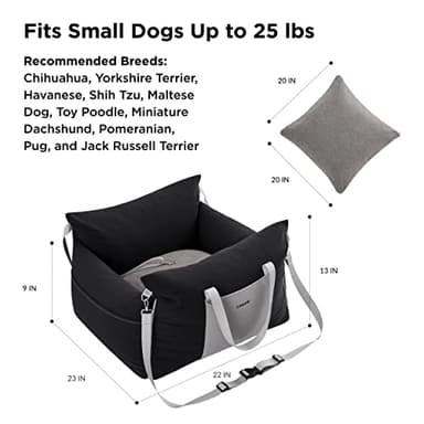 Lesure Small Dog Car Seat for Small Dogs - Waterproof Dog Booster Car Seat with Storage Pockets, Clip-On Safety Leash and Thickened Memory Foam Filling, Pet Carseat Puppy Travel Carrier Bed, Black - Image 6