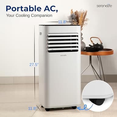 SereneLife Portable Conditioner, 8000 BTU 3-in-1 Compact Standing Air Conditioner for Rooms Up to 300 Sq. Ft., Energy Efficient Floor AC Unit with Remote Control, Universal Casters, Window Mount Kit - Image 2