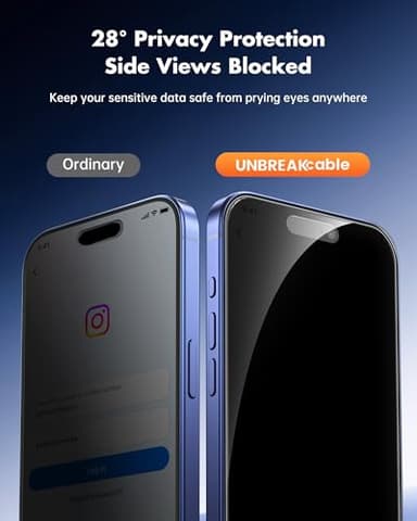 UNBREAKcable Privacy Screen Protector for iPhone 16, Anti-Spy Shatterproof Tempered Glass [True 28°Anti Spy] [9H Hardness] [Easy Installation Frame] Black Protector for iPhone 6.1" - 2 Pack - Image 2