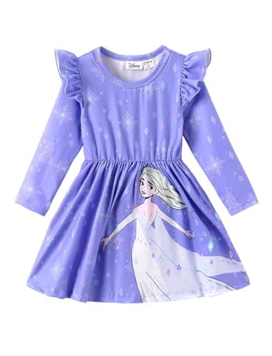 Disney Frozen 2 Elsa Toddler Dress Girls A-Line Ruffle Long Sleeve Casaual Winter Fall Clothes Cute Kids Outfit Gift Party Costume Sizes 4-5T - Image 1