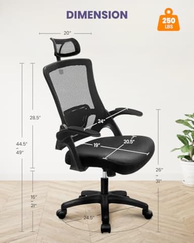 NEO CHAIR Ergonomic Adjustable Home Office Desk Chair High Back Computer Gaming Mesh Chair with Comfy Task Adjustable Arms Lumbar Neck Support Swivel for Home Office (Dark Black) - Image 2