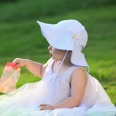 DASMINI Baby & Toddler Wide Brim Sun Hats UPF 50+ Sun Protection Bucket Cap Cute Adjustable Hat(White+Sky,2-5T) - Image 5
