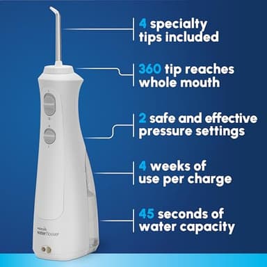 Waterpik Cordless Pearl Rechargeable Portable Water Flosser for Teeth, Gums, Braces Care and Travel with 4 Flossing Tips - ADA Accepted, WF-13 White, Packaging May Vary - Image 2