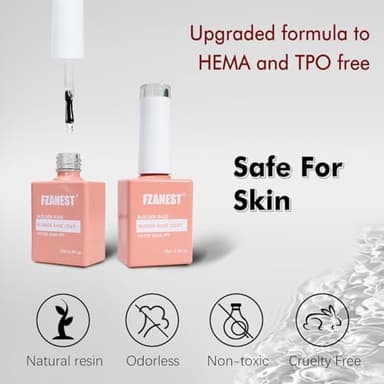 FZANEST Hema Free Rubber Base Builder Gel For Nails, Rubber Base Coat for Nail Strengthen Apex Building Extension Long Lasting Protect in A Bottle Soak Off UV LED Clear Gel Nail Polish - Image 2