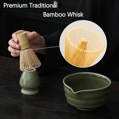 Buucup Matcha Set, Matcha Bowl with Spout, Matcha Whisk and Holder, Bamboo matcha Scoop and Stainless Sifter - 5 Pcs Jade Green Matcha Set Kit for Matcha Lover - Image 3