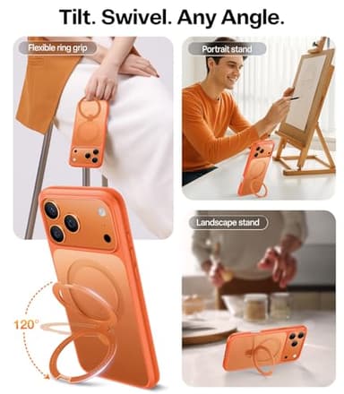 TORRAS for iPhone 17 Pro Max Case with Stand, Camera Control Button, Fit for MagSafe, Military Grade Protection, Translucent Slim Soft Edge Case for iPhone 17 Pro Max 6.9", Orange - Image 3