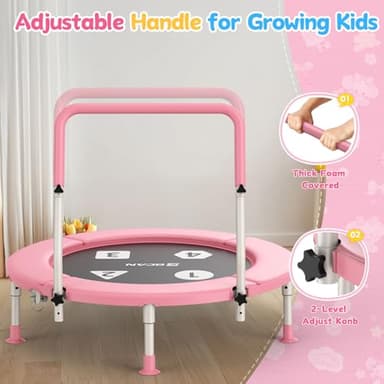 BCAN 36'' Toddler Trampoline, ASTM Certified-Foldable Mini Trampolines for Kids Ages 1-6, Adjustable Handle, Safety Pad & Foldable Legs, Baby Trampoline Indoor/Garden, Gift for Boy and Girl, Pink - Image 5