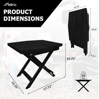 Melino Wooden Folding Outdoor Side Table, FSC Certified Acacia Weatherproof Side Tables, Wood Folding Small Table for Outdoor, Patio, Porch, Pool, Backyard, Garden, Balcony and Deck - Black - Image 3
