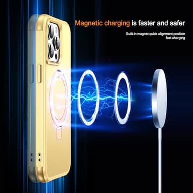 SKYLMW Compatible with iPhone 13 Pro Case with Invisible Magnetic O-Ring Stand Military-Grade Case for iPhone 13 Pro 6.1" [Compatible with Mag-Safe][Great Grip Feeling], Gold - Image 3