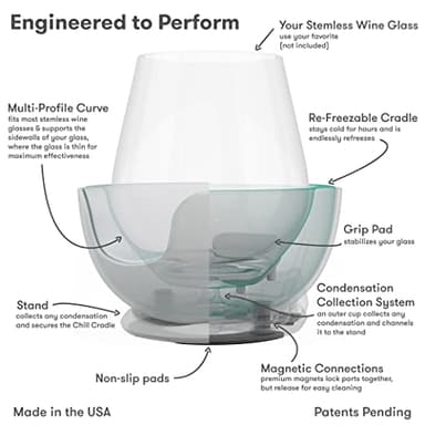 VoChill Stemless Wine Glass Chiller | Keep the Chill In Your Glass | Made in the USA | Separable & Refreezable Chill Cradle | Actively Chills Stemless Glassware | Quartz, Single Stemless - Image 9
