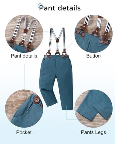 YALLET Toddler Baby Boy Clothes Suit Gentleman Wedding Outfits, Formal Dress Shirt+Bowtie+Suspender Pants(Blue Print, 3-4T) - Image 4