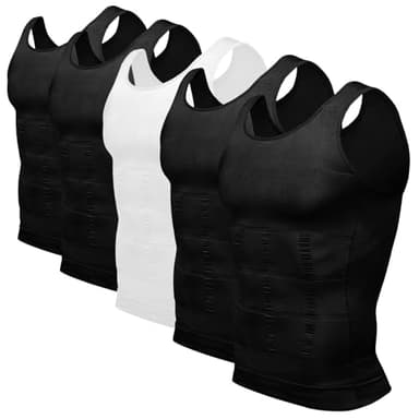 Odoland Mens 5 Pack Body Shaper Slimming Tummy Vest Compression Shirt Tank Top Shapewear, Black*4/White, M - Image 1