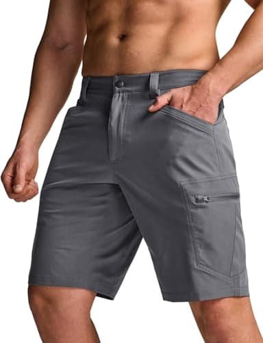 CQR Men's Quick Dry Stretch Hiking Cargo Shorts, Lightweight Water Resistant Tactical Casual, Golf & Outdoor with Pockets, Rocky Jet Grey, 38W x 10L - Image 1