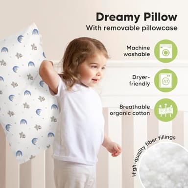 KeaBabies Toddler Pillow with Pillowcase, Jumbo 14X20 - Soft Organic Cotton Toddler Pillows for Sleeping - Machine Washable - Perfect for Travel, Toddler Bed Set (Space Drift) - Image 4