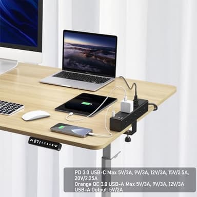 CCCEI Standing Desk Clamp Power Strip with 15 Outlets, Black Desktop Edge Mount Surge Protector Outlet, Fast Charging USB-A and 45W USB-C Ports, 10 FT Flat Plug, Black Fit 1.6 inch Table top. - Image 3