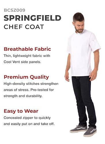 Chef Works Men's Springfield Chef Coat, White, Medium - Image 3