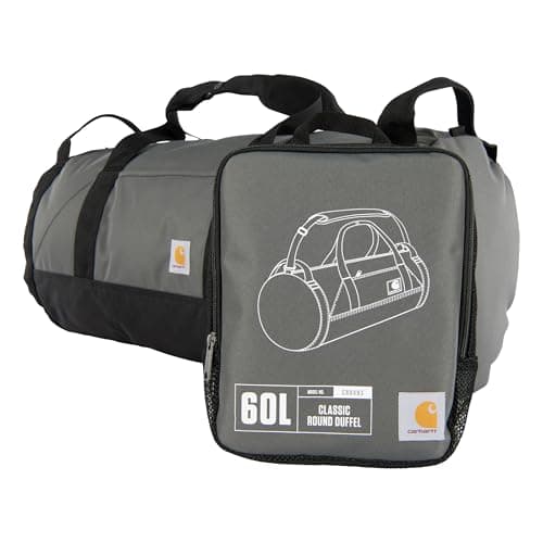Carhartt Classic Round Duffel with Utility Pouch, Heavy-Duty, Water-Resistant Packable Gear Bag for Jobsite, Gym, and Travel, Gravel, 60L - Image 1