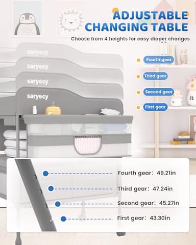 Saryocy Baby Changing Table, Versatile Folding Changing Table, Waterproof Diaper Changing Station, Adjustable Height with 2 Drawers,Baby Changing Station, Mobile Nursery for Infant and Newborn - Image 2