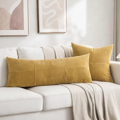 Fancy Homi 2 Packs Mustard Yellow Decorative Throw Pillow Covers 20x20 Inch for Living Room Couch Bed Sofa, Farmhouse Boho Home Decor, Soft Corss Corduroy Patchwork Accent Square Cushion Case 50x50 cm - Image 6