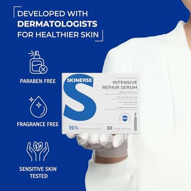 SKINERSE Intensive Repair Serum, 15%Hyaluronic Acid for Sensitive Skin Anti Aging Ultra Hydrating Serum for Face Calming Barrier Repair Redness Relief with Ceramides Centella 30Vials Daily Travel Care - Image 10