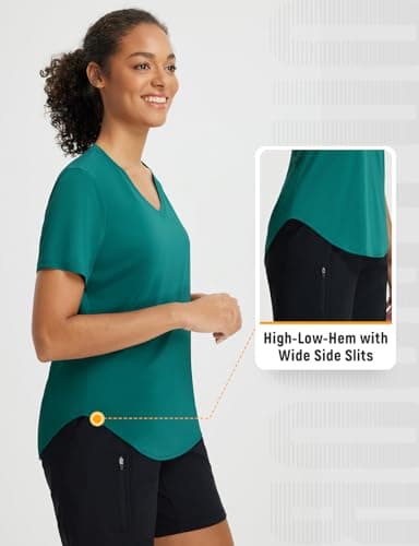 baleaf Women's Short Sleeve Shirts UPF 50+ Sun Shirt V Neck UV Protection Workout Moisture Wicking Quick Dry Lightweight Green S - Image 4