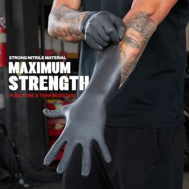 GRIPXX Herkules Grip Heavy Duty 8Mil Black Nitrile Gloves,3D Raised Diamond Texture-Latex & Powder-Free Industrial, Mechanic (200, Large) - Image 2