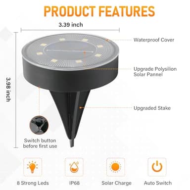 Siatom Solar Ground Lights 12 Pack, IP68 Waterproof Solar In-Ground Light for Outdoor, Flat Landscape Lighting, Garden Disc Light for Pathway, Walkway, and Yard - 12 Pcs (Blue) - Image 4