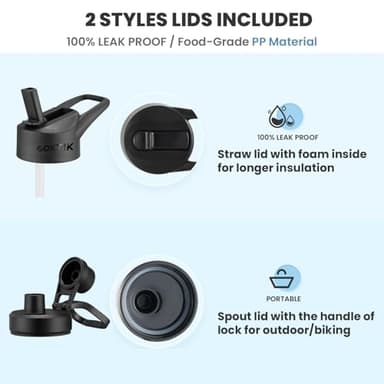 COKTIK Insulated Stainless Steel Water Bottle With Straw Lid, 22 oz Wide Mouth Double Wall Vacuum Insulated Water Bottle Leakproof Lightweight for Hiking, Biking, Running(Fire) - Image 2