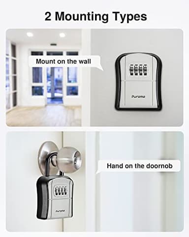 Puroma Key Lock Box, Portable Combination Lockbox Wall-Mounted Key Storage Box for House Keys, Resettable Code Safe Security Lock Box for Home, Office, Apartment Spare Key Storage (1 Pack, Gray) - Image 3