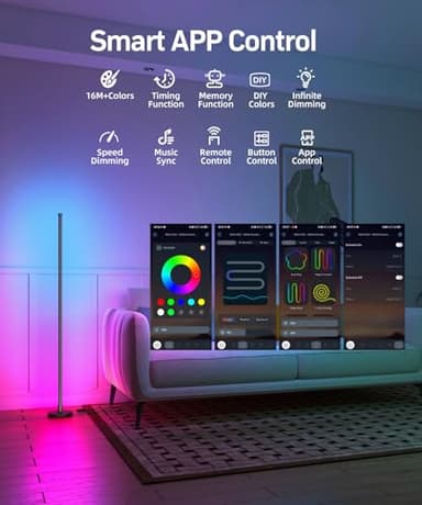 BWGZH Corner Floor Lamp, Smart RGB LED Corner Lamp with Music Sync and 16 Million DIY Colors, App & Remote Control, Color Changing Standing Lamp for Bedroom, Living Room and Gaming Room - Image 2
