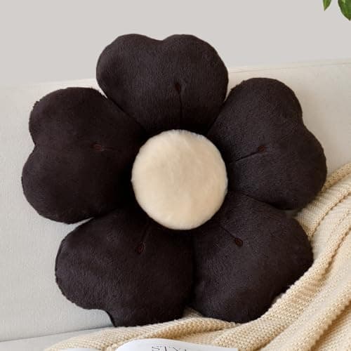 Flower Shaped Pillow, Cute Decorative Throw Pillows with Soft Rabbit Fur for Couch Bed Chair Floor, Christmas Pillow Seating Cushions with Room Décor for Bedroom Living Room(14.9 Inches, Brown) - Image 1