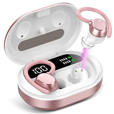 Ear Buds Wireless Earbuds, HiFi Stereo Bluetooth 5.3 Running Headphones with Dual LED Display 30Hrs Playtime, Built-in Mic, Type-C, in-Ear Bluetooth Earphones with Earhooks for Sport, Rose Gold - Image 1