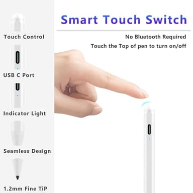 Stylus Pen for iPad (2018-2025) with Fast Charging & Palm Rejection, Pencil for Apple iPad 11th A16/10/9/8/7/6th, Pro 11“13”M4/12.9 inch, Air 11/13 inch M3 2025&M2 2024/5/4/3rd, Mini A17 Pro/6/5th - Image 4