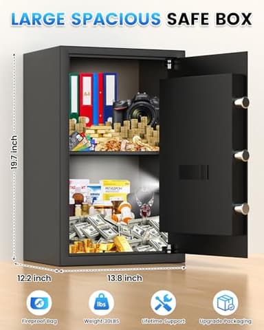 3.5 Cuft Fireproof Safe Box, Home Safes Water and Fireproof, Digital Security Document Safe With LCD Programmable Keypad, Backup Keys, Smart Alert, Large Combination Safety Box For Money Jewelry - Image 3